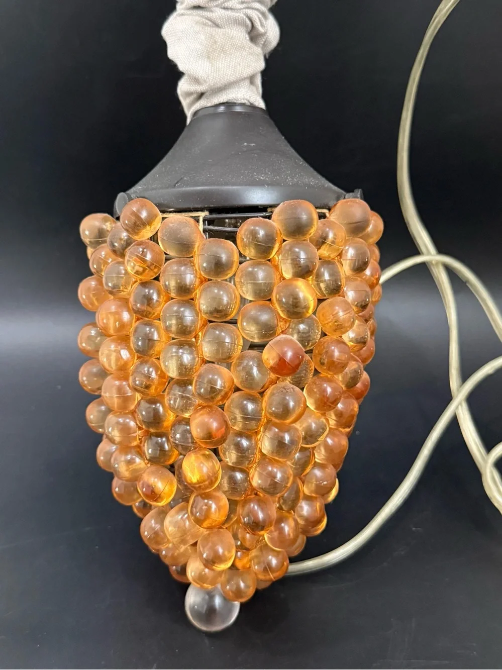 Vintage MCM Lucite Amber Grape Cluster Swag Lamp Ceiling Pendant Hanging Light